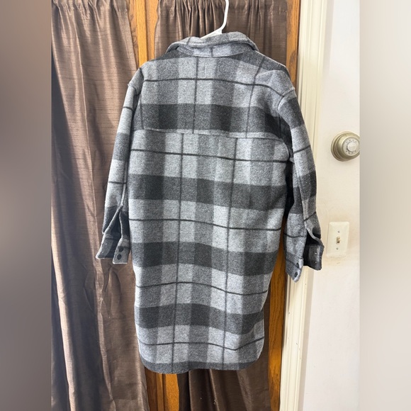 H&M Long Shirt Jacket Shacket Lightweight Coat Plaid Gray Black NWOT XS - Picture 7 of 7